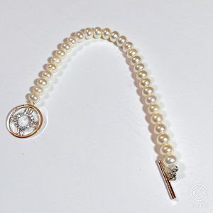 NWOT, GENUINE PEARL BRACELET with Roman Numeral Charm - 7.5 Inch